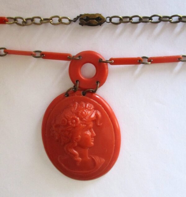 Antique Orange Celluloid Cameo Necklace/Boho/Hippie/Shabby Chic - Image 7
