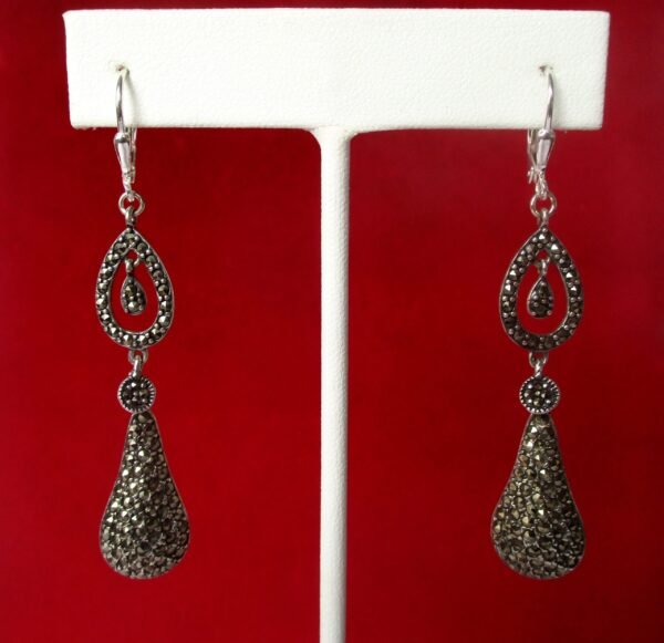 Pair of Vintage Sterling Silver & Marcasite Earrings/Boho/Hippie/Shabby Chic