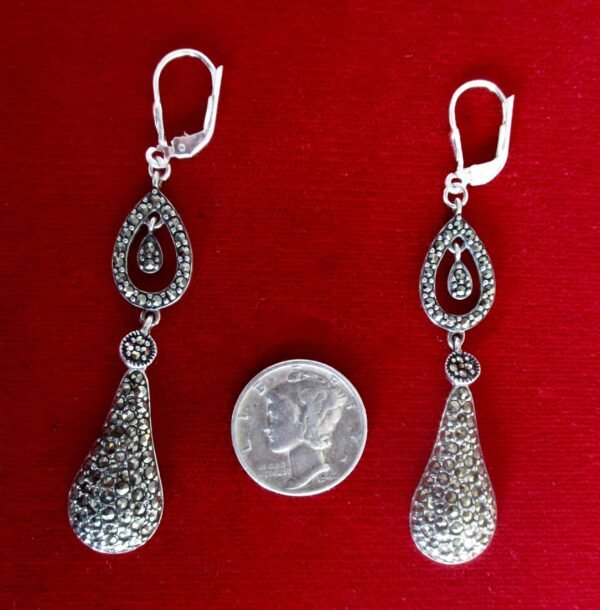 Pair of Vintage Sterling Silver & Marcasite Earrings/Boho/Hippie/Shabby Chic - Image 2