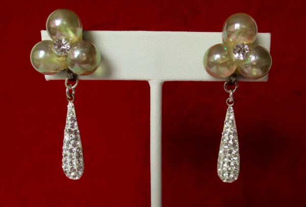 Pair of Vintage Lucite "Soap Bubble" Screw Back Earrings With Rhinestones /Boho/Shabby Chic/Wedding