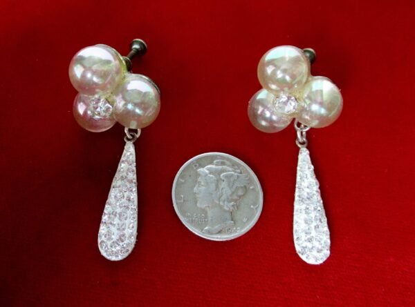 Pair of Vintage Lucite "Soap Bubble" Screw Back Earrings With Rhinestones /Boho/Shabby Chic/Wedding - Image 3