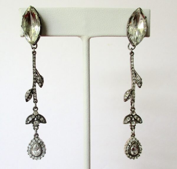 Pair of Vintage Sterling Silver & Crystal Screw Back Vine Earrings/Boho/Shabby Chic/Hippie - Image 3