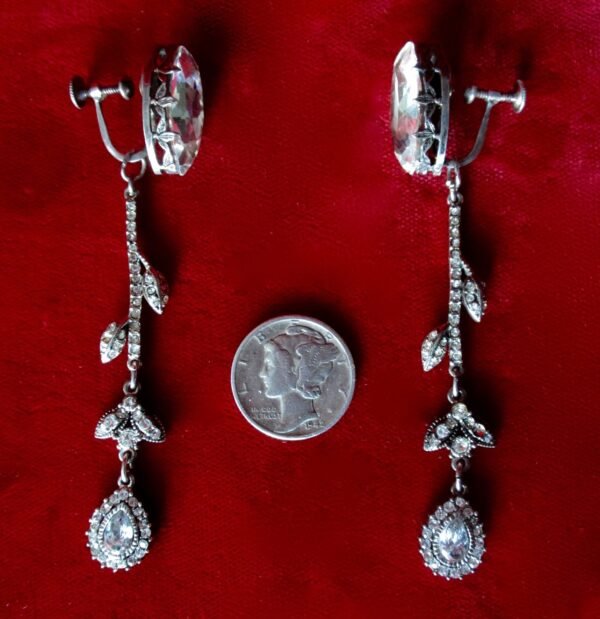Pair of Vintage Sterling Silver & Crystal Screw Back Vine Earrings/Boho/Shabby Chic/Hippie - Image 5