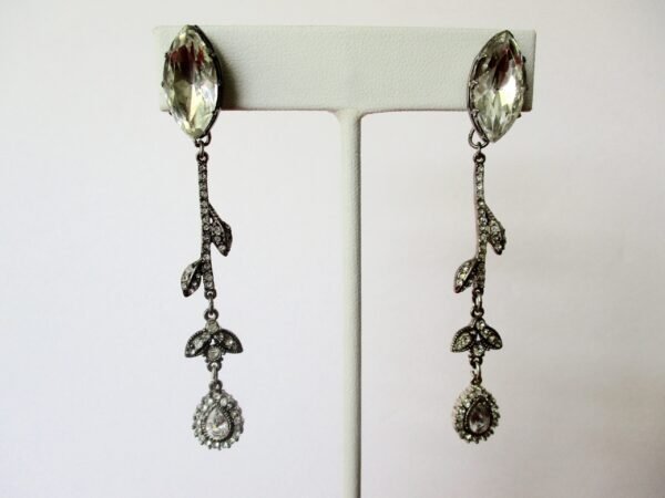 Pair of Vintage Sterling Silver & Crystal Screw Back Vine Earrings/Boho/Shabby Chic/Hippie