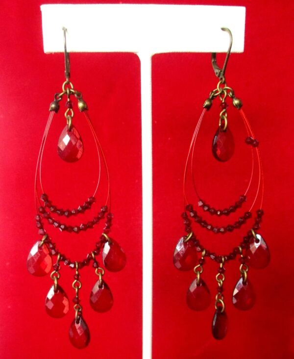 Pair of Vintage 4-Inch Deep Red/Burgundy Lucite Gypsy Runway Earrings/Hippie/Boho/Shabby Chic - Image 2
