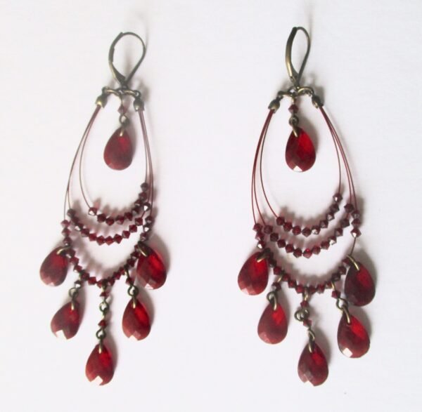 Pair of Vintage 4-Inch Deep Red/Burgundy Lucite Gypsy Runway Earrings/Hippie/Boho/Shabby Chic - Image 5