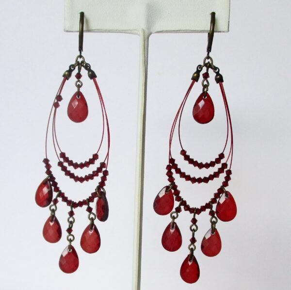 Pair of Vintage 4-Inch Deep Red/Burgundy Lucite Gypsy Runway Earrings/Hippie/Boho/Shabby Chic - Image 7