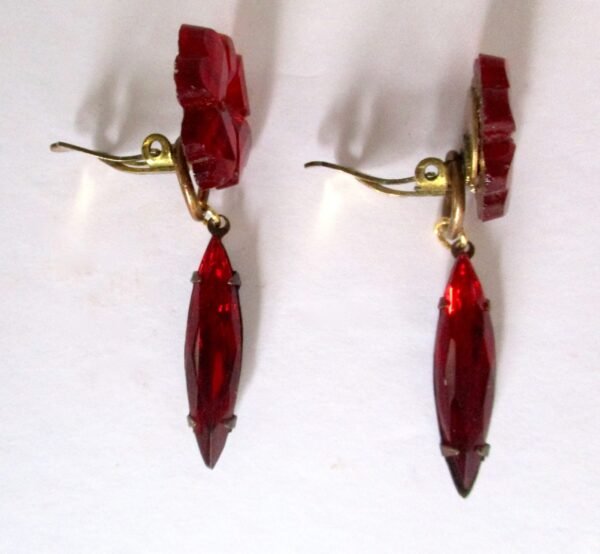 Pair of Vintage Vauxhall Deep Red Glass Clip-On Earrings/Boho/Shabby Chic - Image 4