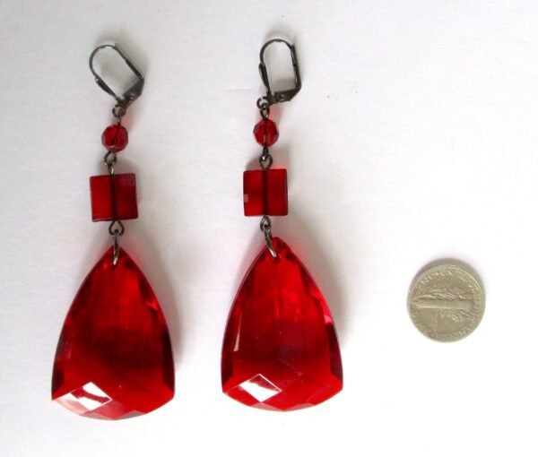 Pair of Vintage 3-Inch Deep Red Lucite Earrings - Image 2