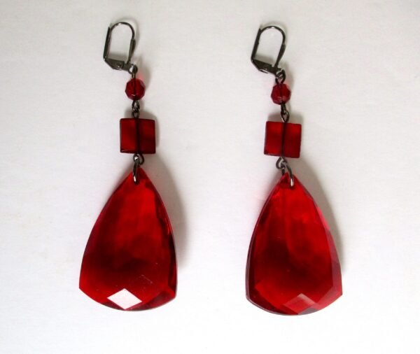 Pair of Vintage 3-Inch Deep Red Lucite Earrings - Image 3