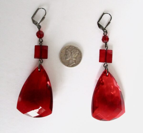 Pair of Vintage 3-Inch Deep Red Lucite Earrings - Image 4