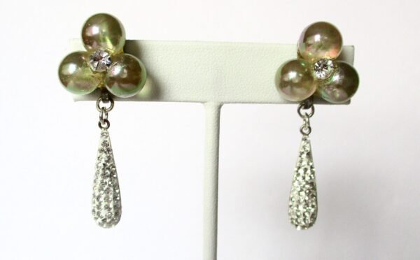 Pair of Vintage Lucite "Soap Bubble" Screw Back Earrings With Rhinestones /Boho/Shabby Chic/Wedding - Image 2