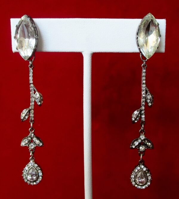 Pair of Vintage Sterling Silver & Crystal Screw Back Vine Earrings/Boho/Shabby Chic/Hippie - Image 2