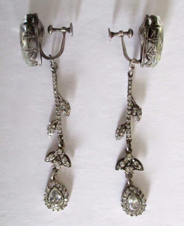 Pair of Vintage Sterling Silver & Crystal Screw Back Vine Earrings/Boho/Shabby Chic/Hippie - Image 4