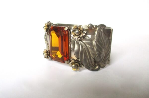 Vintage Bangle With Large Crystal Topaz/Boho/Shabby Chic