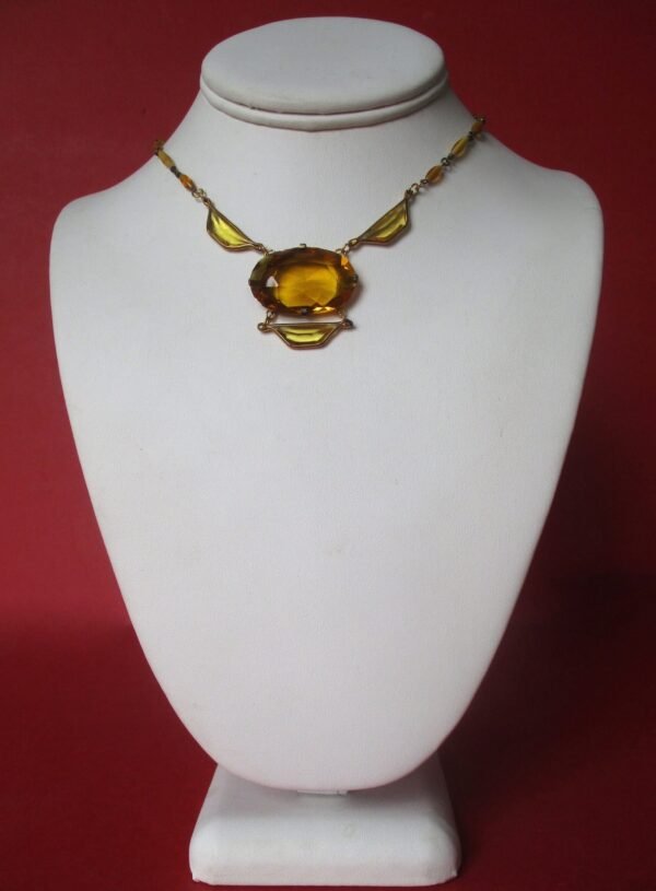 Antique Art-Deco Yellow Crystal Pendant Choker Necklace - Image 2
