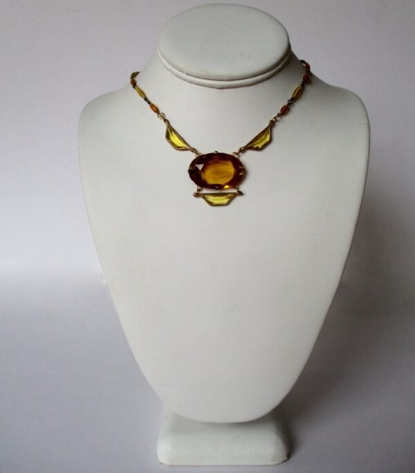 Antique Art-Deco Yellow Crystal Pendant Choker Necklace - Image 3