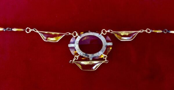 Antique Art-Deco Yellow Crystal Pendant Choker Necklace - Image 6