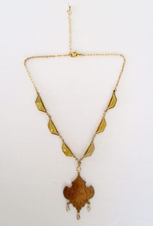 Antique Art-Deco Brass & Crystal Pendant Choker/Necklace - Image 5