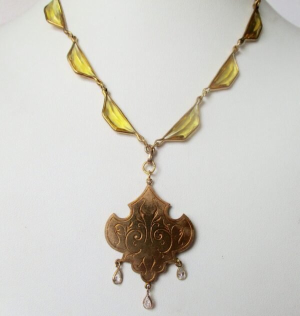 Antique Art-Deco Brass & Crystal Pendant Choker/Necklace - Image 3