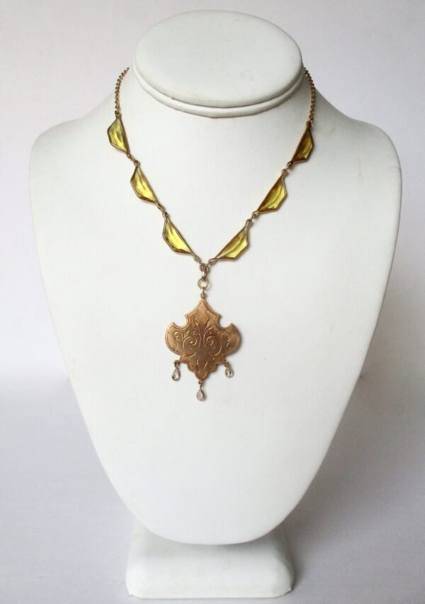 Antique Art-Deco Brass & Crystal Pendant Choker/Necklace - Image 2