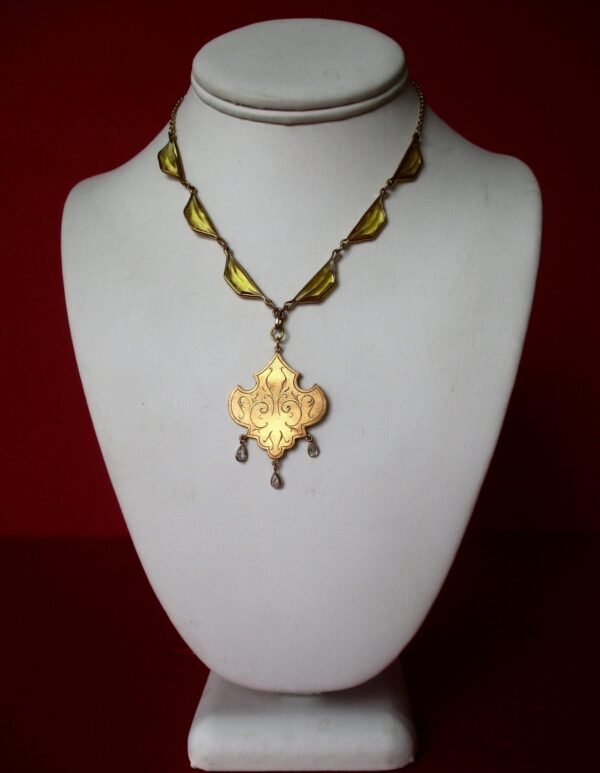 Antique Art-Deco Brass & Crystal Pendant Choker/Necklace