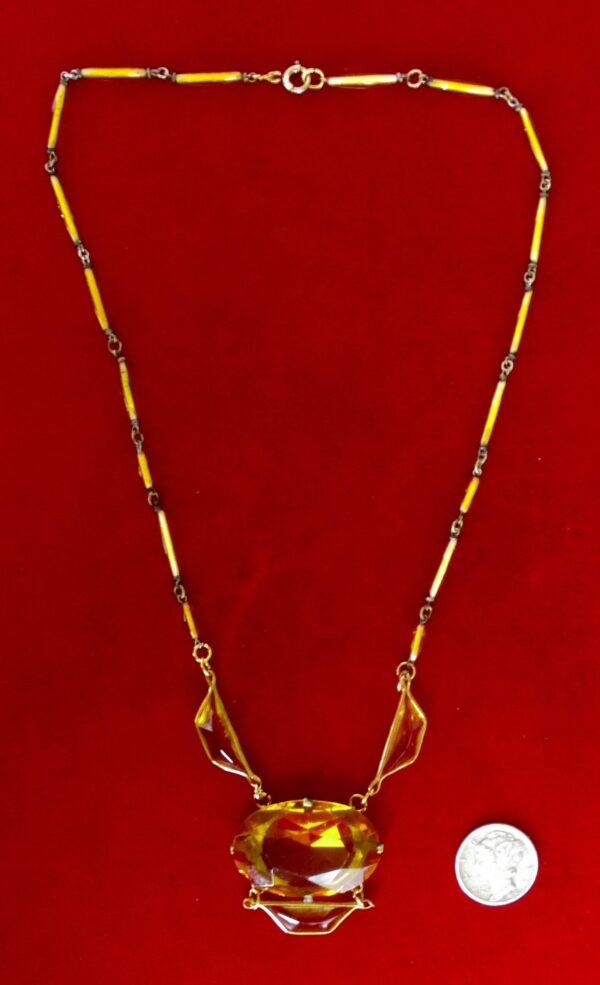 Antique Art-Deco Yellow Crystal Pendant Choker Necklace - Image 5