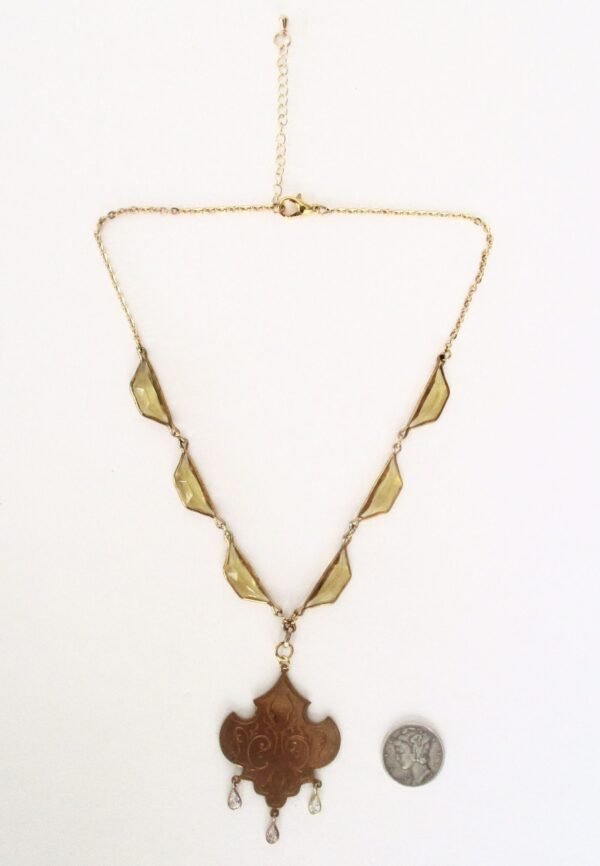Antique Art-Deco Brass & Crystal Pendant Choker/Necklace - Image 6