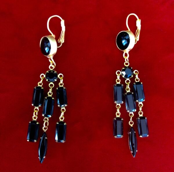 Pair of Victorian 3-Inch Black Glass  & Brass Gypsy Earrings/Boho/Shabby Chic/Gothic - Image 2