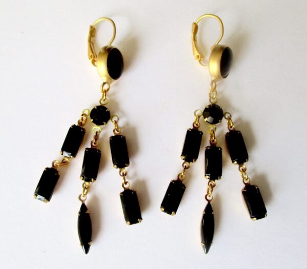 Pair of Victorian 3-Inch Black Glass  & Brass Gypsy Earrings/Boho/Shabby Chic/Gothic - Image 4