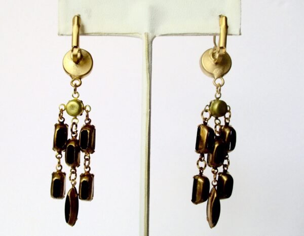 Pair of Victorian 3-Inch Black Glass  & Brass Gypsy Earrings/Boho/Shabby Chic/Gothic - Image 6