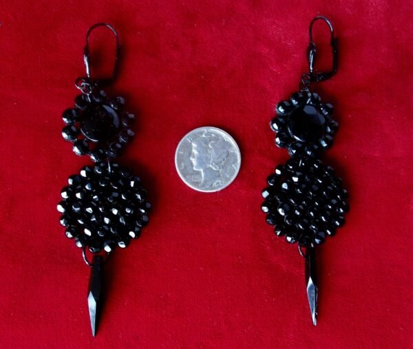 Pair of Victorian-Era French Jet (black glass) 3 1/2-Inch Earrings - Image 3