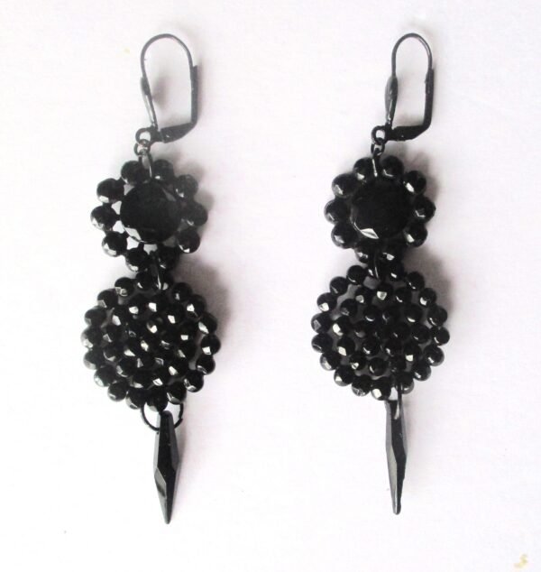 Pair of Victorian-Era French Jet (black glass) 3 1/2-Inch Earrings - Image 4