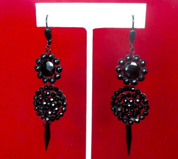 Pair of Victorian-Era French Jet (black glass) 3 1/2-Inch Earrings