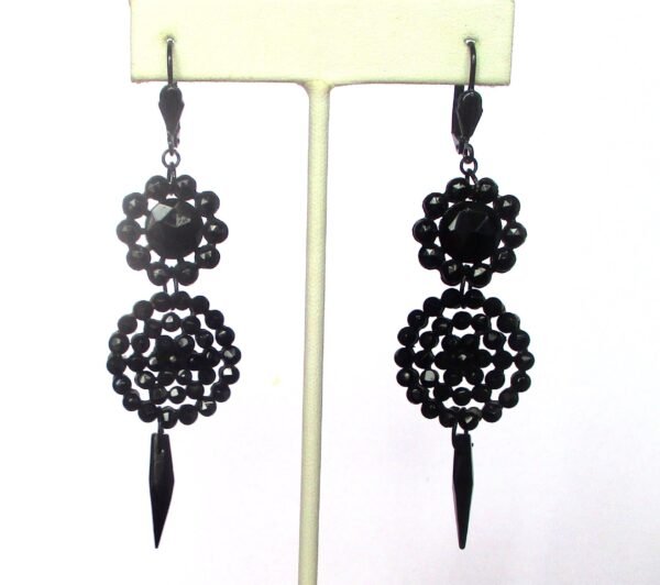 Pair of Victorian-Era French Jet (black glass) 3 1/2-Inch Earrings - Image 2