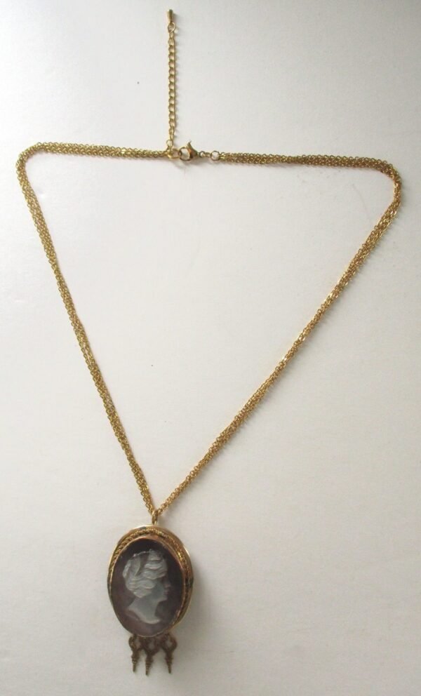 Antique Mother-of-Pearl Cameo & Brass Necklace - Image 4