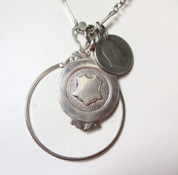 Antique Sterling Silver Chain Necklace With (3) Pendants - Image 3