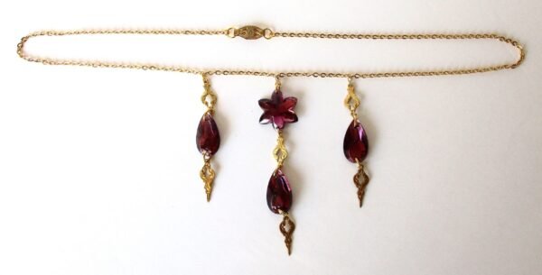 Vintage Jewelry Set:  Foiled Amethyst Glass Necklace With Matching Earrings - Image 6