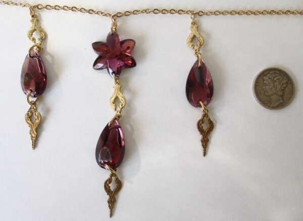 Vintage Jewelry Set:  Foiled Amethyst Glass Necklace With Matching Earrings - Image 7