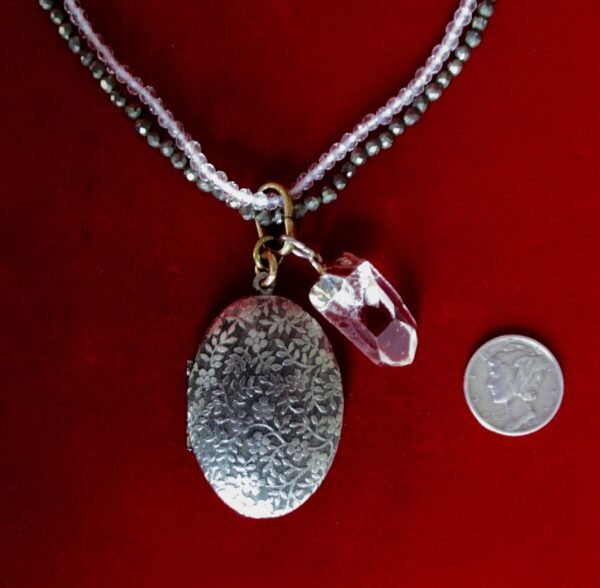 Vintage Double Locket Necklace With Natural Hematite Bead & Crystal Bead Necklace - Image 4