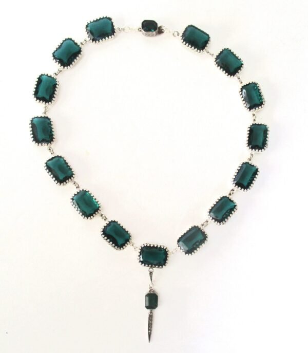 Vintage Jewelry Set: Sterling Silver &  Emerald Green Paste Necklace With Matching Earrings - Image 3