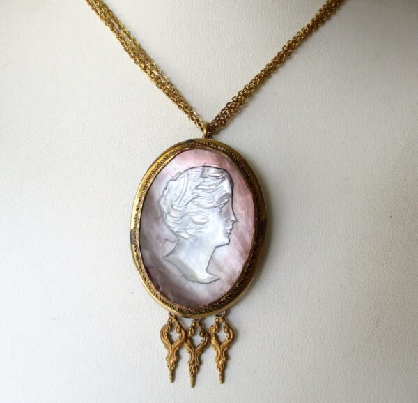 Antique Mother-of-Pearl Cameo & Brass Necklace