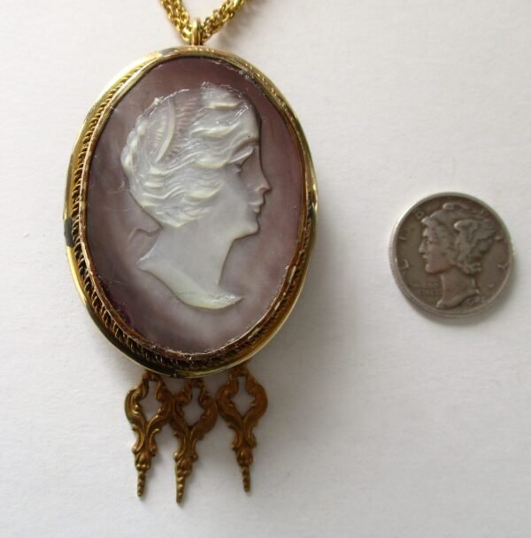 Antique Mother-of-Pearl Cameo & Brass Necklace - Image 6