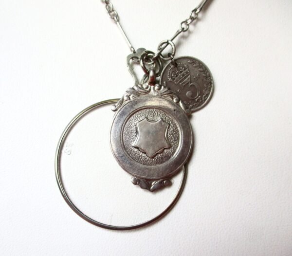 Antique Sterling Silver Chain Necklace With (3) Pendants - Image 5