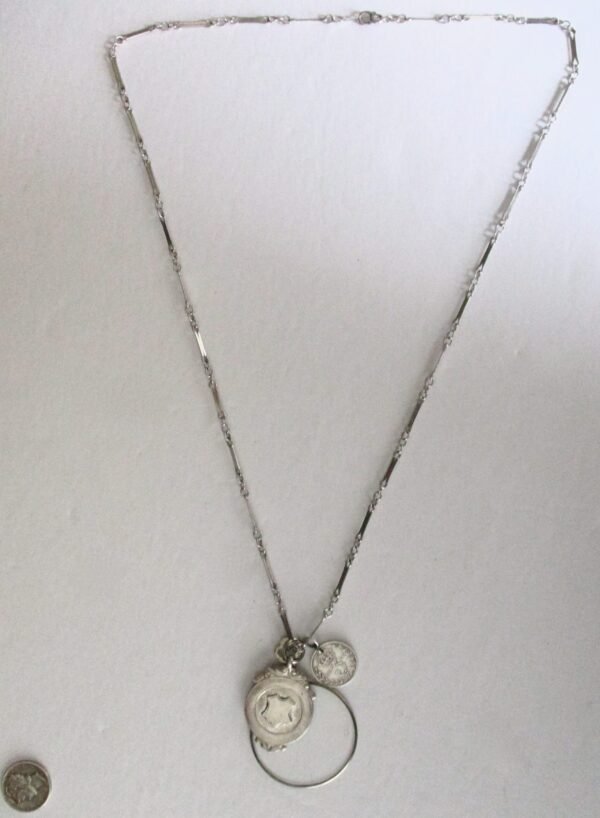 Antique Sterling Silver Chain Necklace With (3) Pendants - Image 6