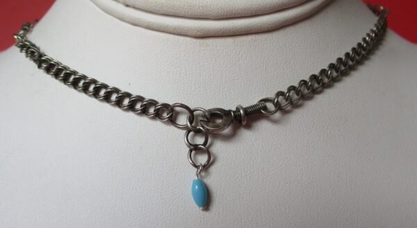 Vintage  Middle Eastern Sterling Silver & Turquoise Glass  Bead Choker Necklace - Image 6