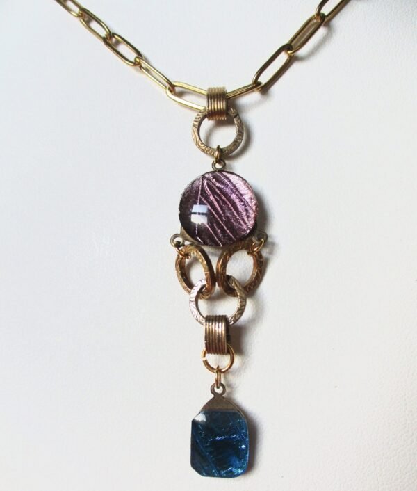 Antique Art-Deco Mauve & Blue Butterfly Wing Pendant/Necklace/Boho/Hippie - Image 3