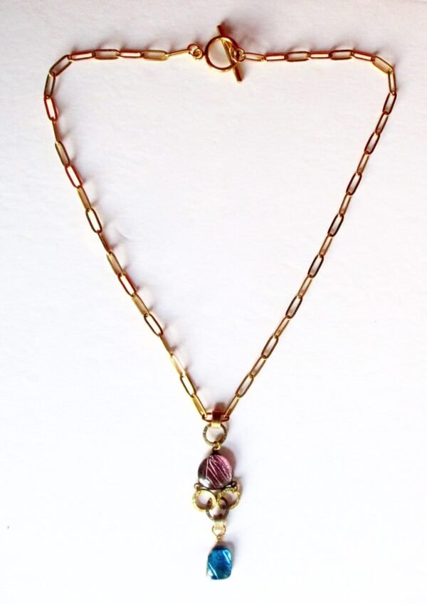 Antique Art-Deco Mauve & Blue Butterfly Wing Pendant/Necklace/Boho/Hippie - Image 2