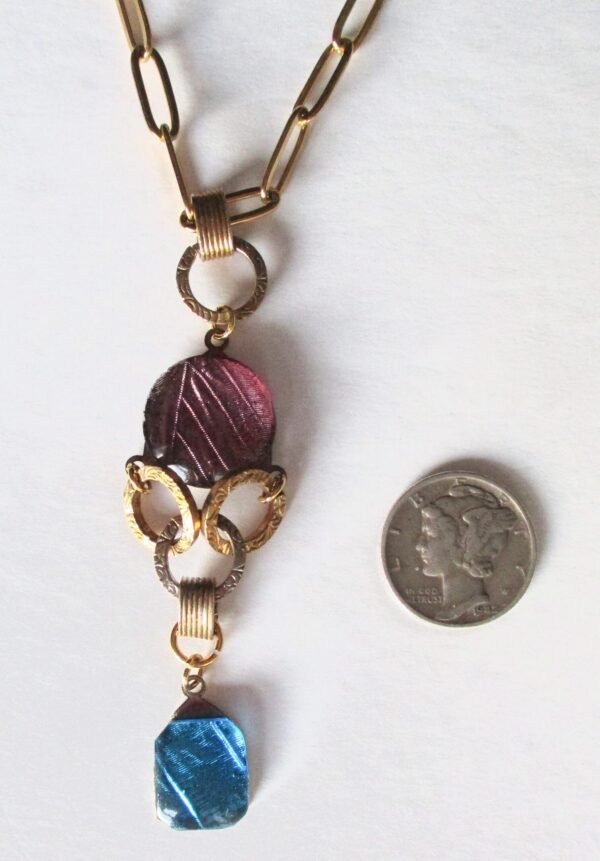 Antique Art-Deco Mauve & Blue Butterfly Wing Pendant/Necklace/Boho/Hippie - Image 4