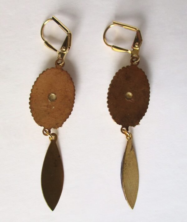 Antique Jewelry Set:  Brass &  Faceted Foiled Hand-Painted Glass Cameo Necklace With Matching Earrings/Boho - Image 8